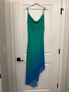 BEBE Ombre Maxi Dress Turquoise Blue Green Cowl Neck Size M